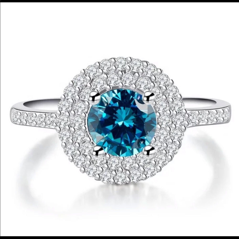 New Women’s 925 Silver Aquamarine Round Cut Ring - Picture 4 of 5